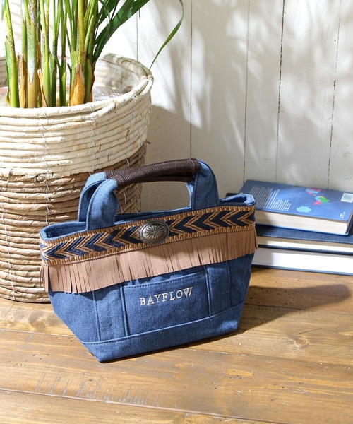 BAYFLOW(ベイフロー)の「フリンジロゴトートS(トートバッグ・レディース・インディゴブルー/ナチュラル・FREE)」の5枚目の写真