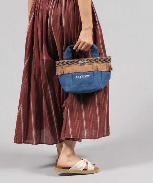 BAYFLOW(ベイフロー)の「フリンジロゴトートS(トートバッグ・レディース・インディゴブルー/ナチュラル・FREE)」の8枚目の写真