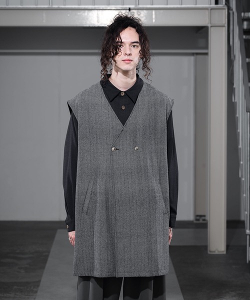 CASPER JOHN（キャスパージョン）の「Herringbone Half Coat Vest/ヘリンボーンハーフコートベスト（ベスト・メンズ・ブラウン/チャコールグレー・MEDIUM/SMALL/LARGE）」の4枚目の写真