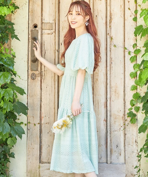 Cookie Chocolate（クッキーチョコレート）の「パフスリーブカットワークレースワンピース《@picaruuuセレクトアイテム》（ワンピース・レディース・イエロー/ミント・M）」の6枚目の写真