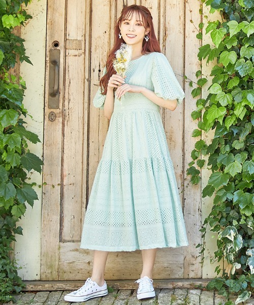 Cookie Chocolate（クッキーチョコレート）の「パフスリーブカットワークレースワンピース《@picaruuuセレクトアイテム》（ワンピース・レディース・イエロー/ミント・M）」の13枚目の写真