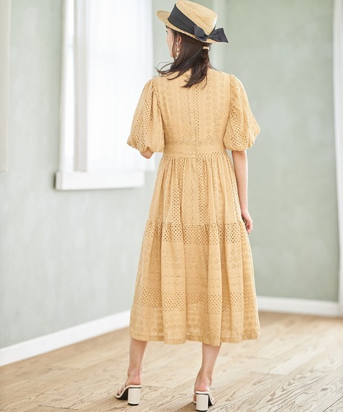 Cookie Chocolate（クッキーチョコレート）の「パフスリーブカットワークレースワンピース《@picaruuuセレクトアイテム》（ワンピース・レディース・イエロー/ミント・M）」の15枚目の写真