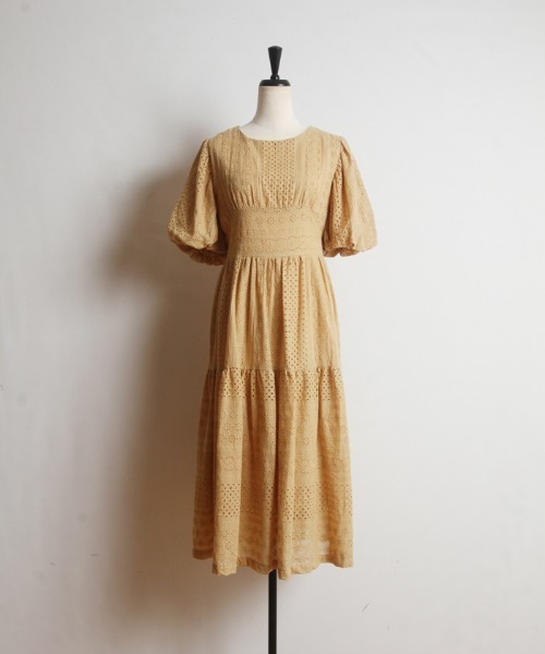 Cookie Chocolate（クッキーチョコレート）の「パフスリーブカットワークレースワンピース《@picaruuuセレクトアイテム》（ワンピース・レディース・イエロー/ミント・M）」の14枚目の写真