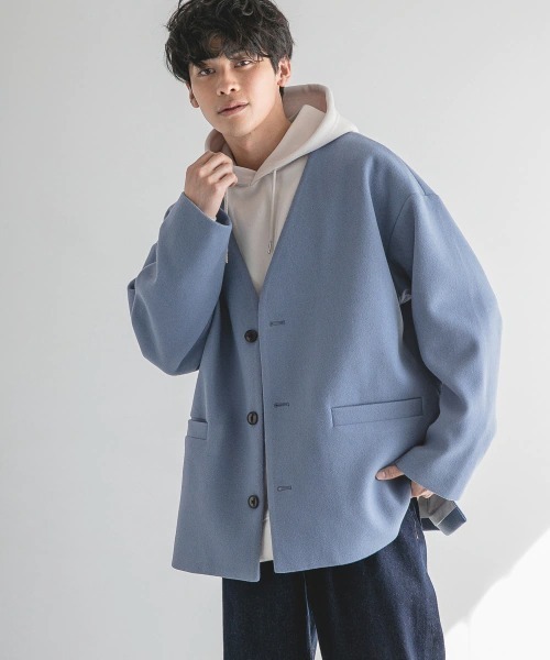 LOWRYS FARM(ローリーズファーム)の「ウールライクノーカラージャケット 950313(ノーカラージャケット・メンズ・ブラウン/オレンジ/グリーン/アイボリー/ブルー・MEDIUM/LARGE)」の5枚目の写真