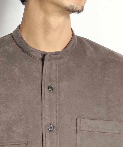 niko and...（ニコアンド）の「フェイクレザーシャツアウター（ノーカラージャケット・メンズ・ブラック/ベージュ・MEDIUM/LARGE）」の4枚目の写真