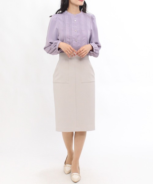 TRUDEA(トルディア)の「ピンタックノーカラーブラウス(シャツ/ブラウス・レディース・ホワイト/ベージュ/ブラック/ラベンダー・MEDIUM/LARGE)」の14枚目の写真
