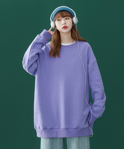 Ressaca（レサーカ）の「オーバーサイズ プルオーバー ビッグスウェットトレーナー（スウェット・レディース・ホワイト/ブラック/パープル/グレー/レッド/サックスブルー/ピンク/ブルー/グリーン/ライトベージュ/チャコール・M/L/XL）」の9枚目の写真