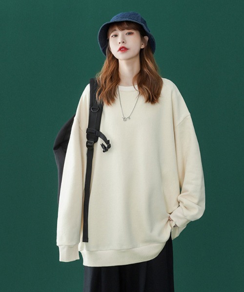 Ressaca（レサーカ）の「オーバーサイズ プルオーバー ビッグスウェットトレーナー（スウェット・レディース・ホワイト/ブラック/パープル/グレー/レッド/サックスブルー/ピンク/ブルー/グリーン/ライトベージュ/チャコール・M/L/XL）」の5枚目の写真