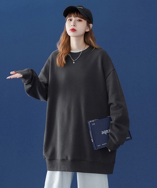 Ressaca（レサーカ）の「オーバーサイズ プルオーバー ビッグスウェットトレーナー（スウェット・レディース・ホワイト/ブラック/パープル/グレー/レッド/サックスブルー/ピンク/ブルー/グリーン/ライトベージュ/チャコール・M/L/XL）」の4枚目の写真