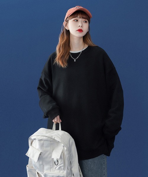Ressaca（レサーカ）の「オーバーサイズ プルオーバー ビッグスウェットトレーナー（スウェット・レディース・ホワイト/ブラック/パープル/グレー/レッド/サックスブルー/ピンク/ブルー/グリーン/ライトベージュ/チャコール・M/L/XL）」の3枚目の写真