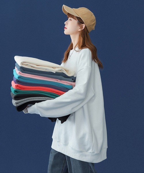 Ressaca（レサーカ）の「オーバーサイズ プルオーバー ビッグスウェットトレーナー（スウェット・レディース・ホワイト/ブラック/パープル/グレー/レッド/サックスブルー/ピンク/ブルー/グリーン/ライトベージュ/チャコール・M/L/XL）」の15枚目の写真