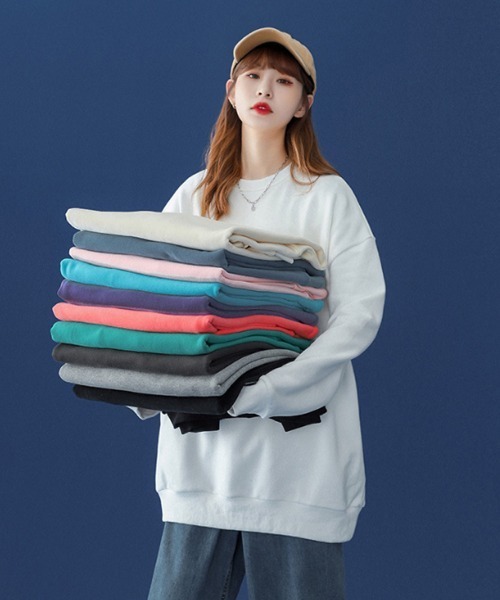 Ressaca（レサーカ）の「オーバーサイズ プルオーバー ビッグスウェットトレーナー（スウェット・レディース・ホワイト/ブラック/パープル/グレー/レッド/サックスブルー/ピンク/ブルー/グリーン/ライトベージュ/チャコール・M/L/XL）」の16枚目の写真