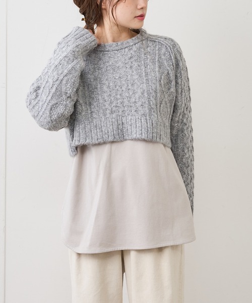 PUAL CE CIN（ピュアルセシン）の「ケーブル編みニット×カットソーセット（アンサンブル・レディース・アイボリー/グレー/ブルー・FREE）」の11枚目の写真