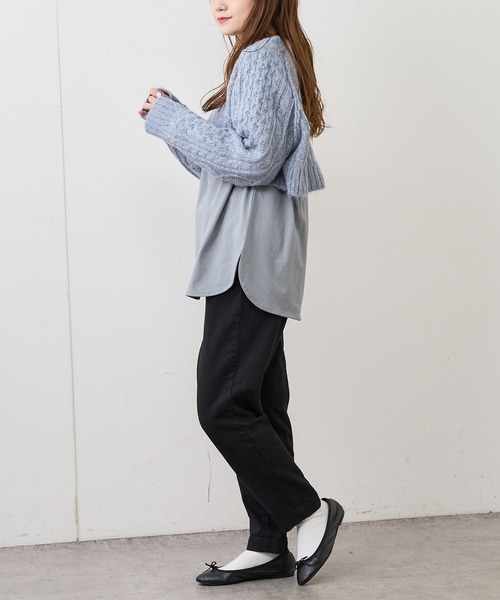 PUAL CE CIN（ピュアルセシン）の「ケーブル編みニット×カットソーセット（アンサンブル・レディース・アイボリー/グレー/ブルー・FREE）」の12枚目の写真