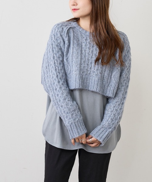 PUAL CE CIN（ピュアルセシン）の「ケーブル編みニット×カットソーセット（アンサンブル・レディース・アイボリー/グレー/ブルー・FREE）」の18枚目の写真