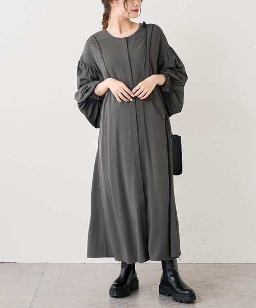 PUAL CE CIN(ピュアルセシン)の「【WEB限定】袖ボリュームワンピース(ワンピース・レディース・チャコールグレー/ブラック/ベージュ・FREE)」の16枚目の写真