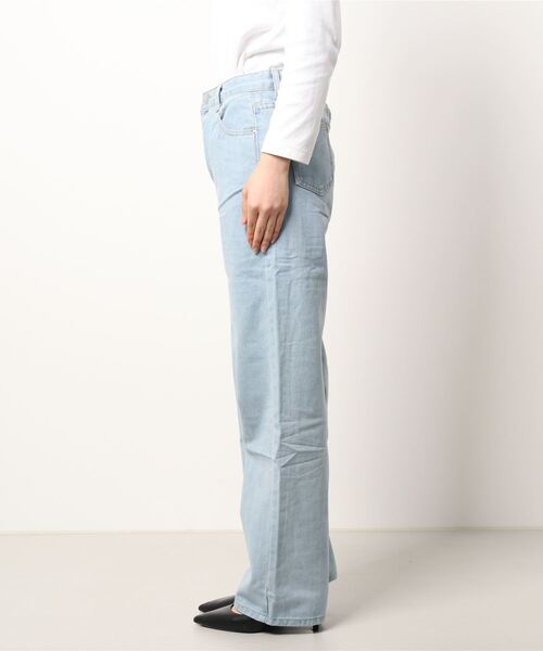 レース付きワイドレッグデニムパンツ