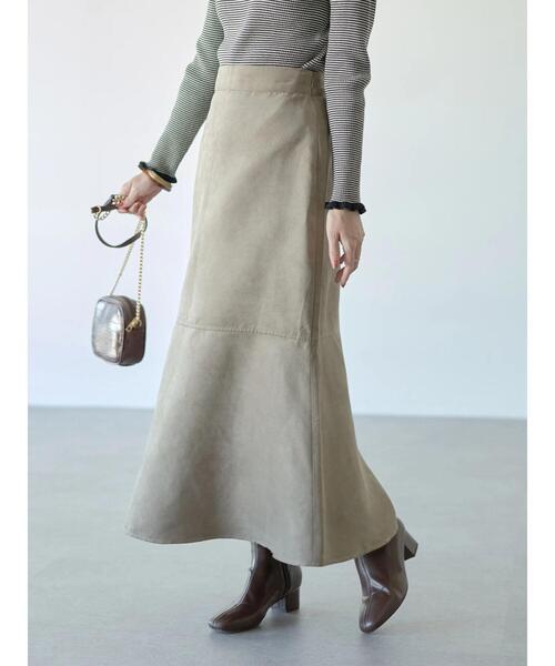 earth music&ecology（アースミュージックアンドエコロジー）の「フェイクスエード切替えスカート＊（スカート・レディース・ブラウン/グレイッシュベージュ・S/M）」の3枚目の写真