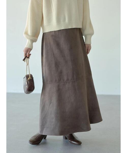 earth music&ecology（アースミュージックアンドエコロジー）の「フェイクスエード切替えスカート＊（スカート・レディース・ブラウン/グレイッシュベージュ・S/M）」の5枚目の写真