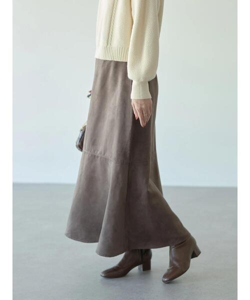 earth music&ecology（アースミュージックアンドエコロジー）の「フェイクスエード切替えスカート＊（スカート・レディース・ブラウン/グレイッシュベージュ・S/M）」の6枚目の写真