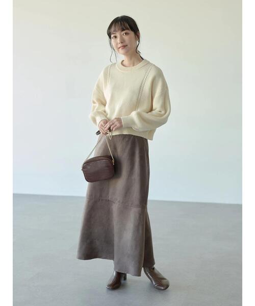earth music&ecology（アースミュージックアンドエコロジー）の「フェイクスエード切替えスカート＊（スカート・レディース・ブラウン/グレイッシュベージュ・S/M）」の8枚目の写真