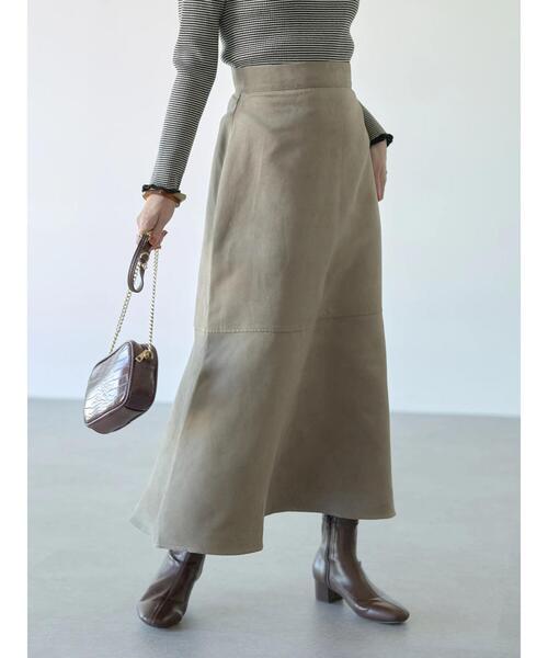 earth music&ecology（アースミュージックアンドエコロジー）の「フェイクスエード切替えスカート＊（スカート・レディース・ブラウン/グレイッシュベージュ・S/M）」の12枚目の写真