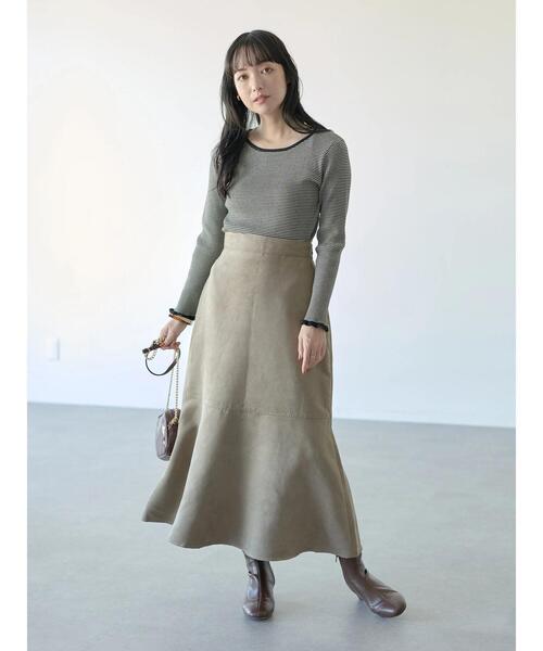 earth music&ecology（アースミュージックアンドエコロジー）の「フェイクスエード切替えスカート＊（スカート・レディース・ブラウン/グレイッシュベージュ・S/M）」の13枚目の写真
