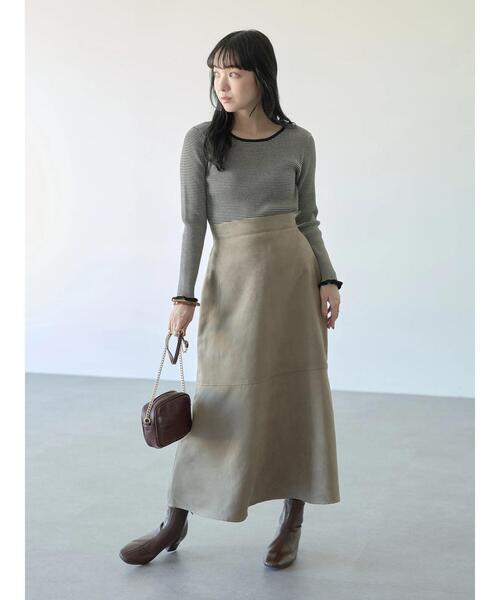 earth music&ecology（アースミュージックアンドエコロジー）の「フェイクスエード切替えスカート＊（スカート・レディース・ブラウン/グレイッシュベージュ・S/M）」の15枚目の写真