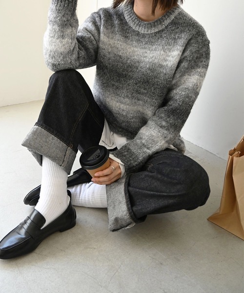 CANAL JEAN（キャナルジーン）の「El mar(エルマール) グラデーションボーダーニット（ニット/セーター・レディース・ベージュ/ブラック・ONE SIZE）」の2枚目の写真