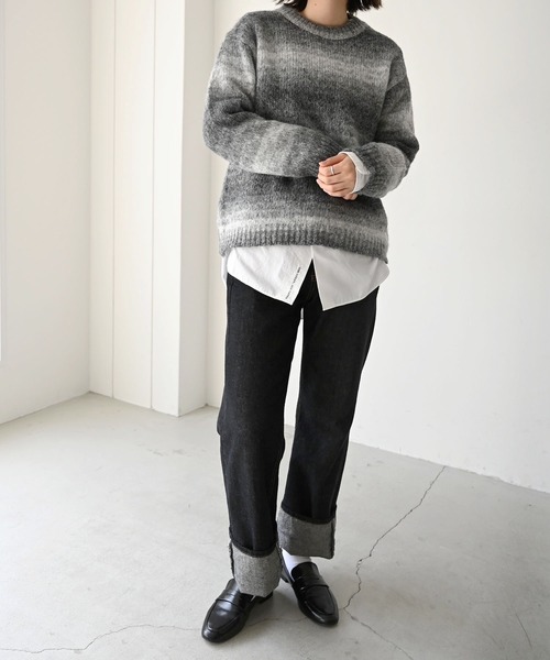 CANAL JEAN（キャナルジーン）の「El mar(エルマール) グラデーションボーダーニット（ニット/セーター・レディース・ベージュ/ブラック・ONE SIZE）」の4枚目の写真