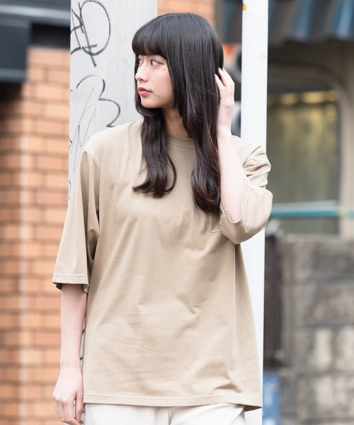 Blue Standard (ブルースタンダード)の「【BLUE STANDARD/ブルースタンダード】汗染みの目立ちにくいTシャツ ZEROSTAIN 配色ステッチビッグTシャツ(Tシャツ/カットソー・メンズ・ピンク系その他/ベージュ/アイボリー/ブラック/サックスブルー・MEDIUM/X-LARGE/LARGE)」の1枚目の写真