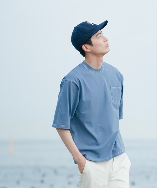 Blue Standard (ブルースタンダード)の「【BLUE STANDARD/ブルースタンダード】汗染みの目立ちにくいTシャツ ZEROSTAIN 配色ステッチビッグTシャツ(Tシャツ/カットソー・メンズ・ピンク系その他/ベージュ/アイボリー/ブラック/サックスブルー・MEDIUM/X-LARGE/LARGE)」の12枚目の写真