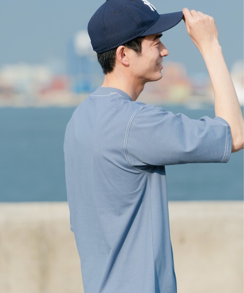 Blue Standard (ブルースタンダード)の「【BLUE STANDARD/ブルースタンダード】汗染みの目立ちにくいTシャツ ZEROSTAIN 配色ステッチビッグTシャツ(Tシャツ/カットソー・メンズ・ピンク系その他/ベージュ/アイボリー/ブラック/サックスブルー・MEDIUM/X-LARGE/LARGE)」の16枚目の写真