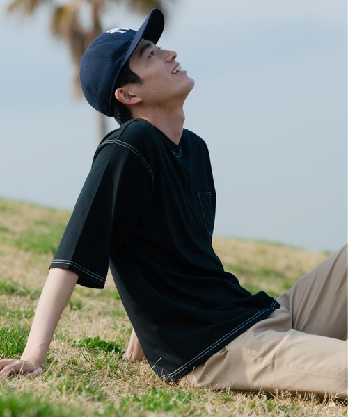 Blue Standard (ブルースタンダード)の「【BLUE STANDARD/ブルースタンダード】汗染みの目立ちにくいTシャツ ZEROSTAIN 配色ステッチビッグTシャツ(Tシャツ/カットソー・メンズ・ピンク系その他/ベージュ/アイボリー/ブラック/サックスブルー・MEDIUM/X-LARGE/LARGE)」の8枚目の写真