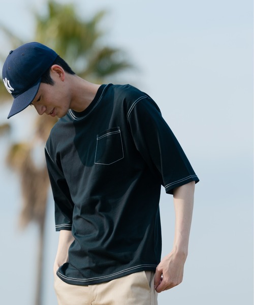 Blue Standard (ブルースタンダード)の「【BLUE STANDARD/ブルースタンダード】汗染みの目立ちにくいTシャツ ZEROSTAIN 配色ステッチビッグTシャツ(Tシャツ/カットソー・メンズ・ピンク系その他/ベージュ/アイボリー/ブラック/サックスブルー・MEDIUM/X-LARGE/LARGE)」の9枚目の写真