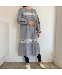 KID BLUE | キッドブルー -ラインフラワーエンブＮ -長袖ナイティ -KNSM513 -kidblue(ルームウェア/パジャマ)