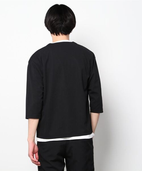 URBAN COLLECTION（アーバンコレクション）の「梨地ボタンレス7分袖カーディガン+半袖Tシャツ セット アンサンブル（カーディガン/ボレロ・メンズ・ブラック/ネイビー/チャコール/グレイッシュベージュ・L/M/XL）」の6枚目の写真