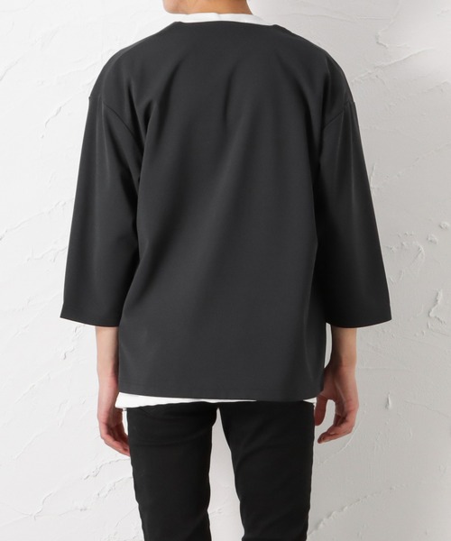 URBAN COLLECTION（アーバンコレクション）の「梨地ボタンレス7分袖カーディガン+半袖Tシャツ セット アンサンブル（カーディガン/ボレロ・メンズ・ブラック/ネイビー/チャコール/グレイッシュベージュ・L/M/XL）」の20枚目の写真