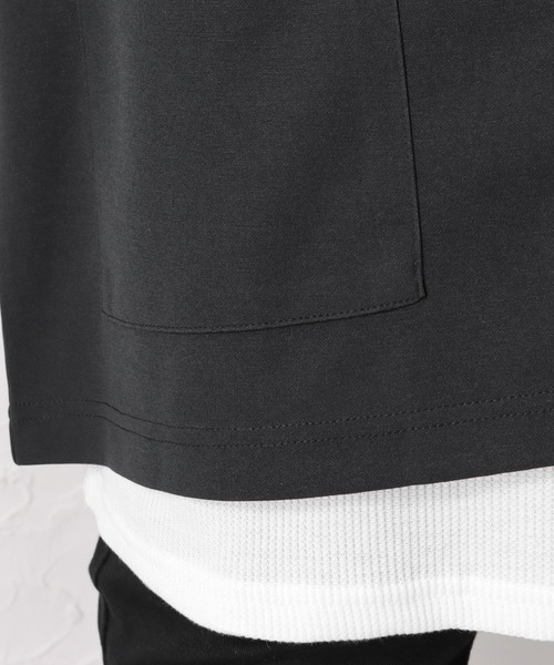 URBAN COLLECTION（アーバンコレクション）の「梨地ボタンレス7分袖カーディガン+半袖Tシャツ セット アンサンブル（カーディガン/ボレロ・メンズ・ブラック/ネイビー/チャコール/グレイッシュベージュ・L/M/XL）」の17枚目の写真