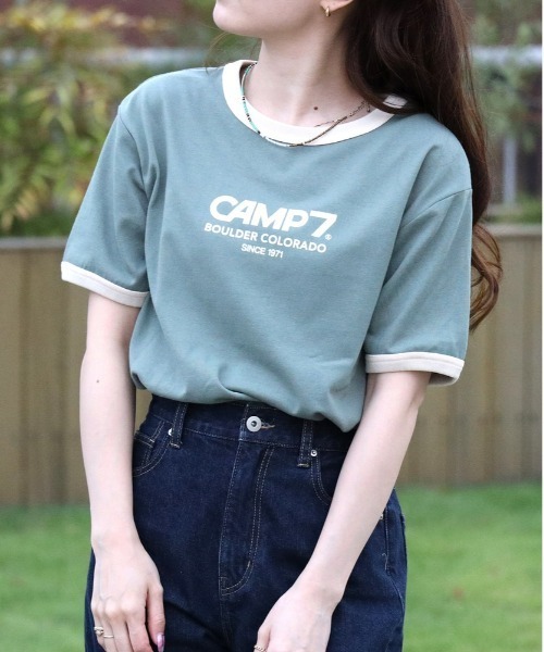 CAMP7（キャンプセブン）の「【CAMP7】フロッキープリントリンガー半袖Ｔシャツ（Tシャツ/カットソー・レディース・ホワイト/グリーン/ブラウン・L/M）」の3枚目の写真