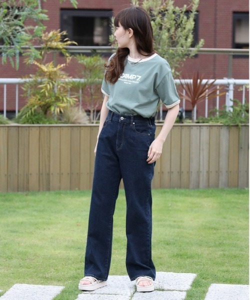 CAMP7（キャンプセブン）の「【CAMP7】フロッキープリントリンガー半袖Ｔシャツ（Tシャツ/カットソー・レディース・ホワイト/グリーン/ブラウン・L/M）」の8枚目の写真