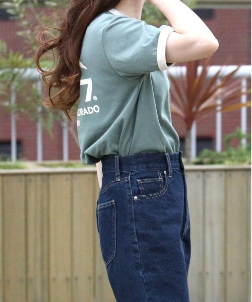 CAMP7（キャンプセブン）の「【CAMP7】フロッキープリントリンガー半袖Ｔシャツ（Tシャツ/カットソー・レディース・ホワイト/グリーン/ブラウン・L/M）」の6枚目の写真