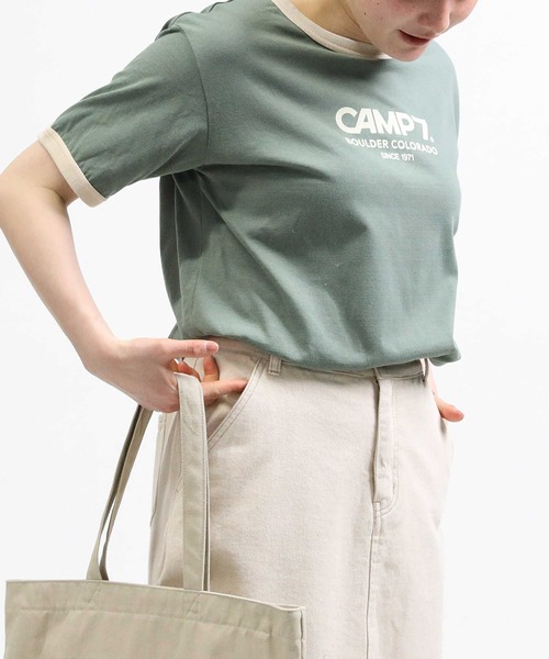 CAMP7（キャンプセブン）の「【CAMP7】フロッキープリントリンガー半袖Ｔシャツ（Tシャツ/カットソー・レディース・ホワイト/グリーン/ブラウン・L/M）」の4枚目の写真