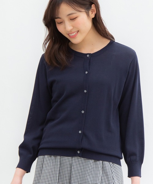 Honeys（ハニーズ）の「８分袖変わり釦カーデ（カーディガン/ボレロ・レディース・ブラック/ネイビー/ベージュ/ホワイト/グリーン/レッド/ライトグレー・LL/L/M/S）」の6枚目の写真