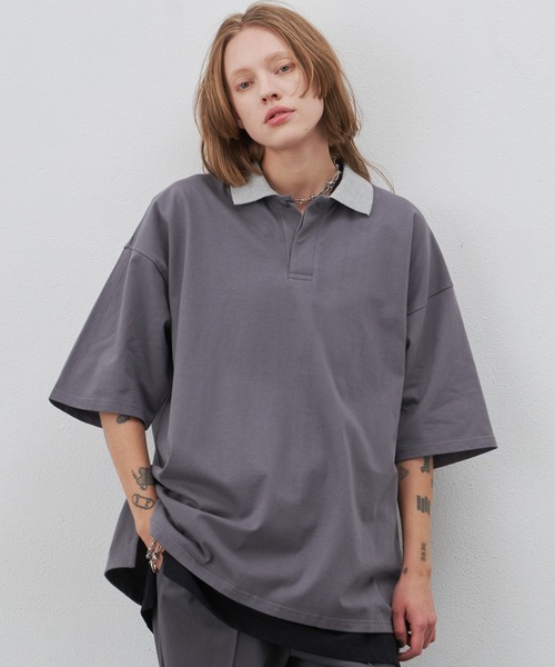 AIVER(アイバー)の「AIVER 16/-コーマ天竺リンガーポロ(ポロシャツ・メンズ・ナチュラル/ブラック/チャコールグレー・MEDIUM/LARGE)」の3枚目の写真