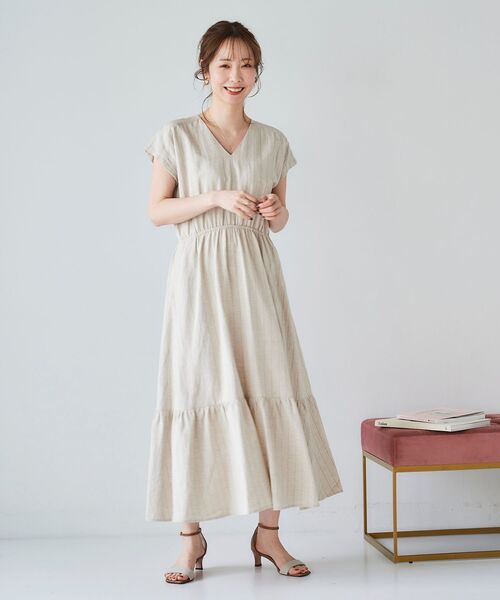 le.coeur blanc(ルクールブラン)の「ピンストライプティアードワンピース(ワンピース・レディース・ベージュ/ネイビー・38)」の5枚目の写真