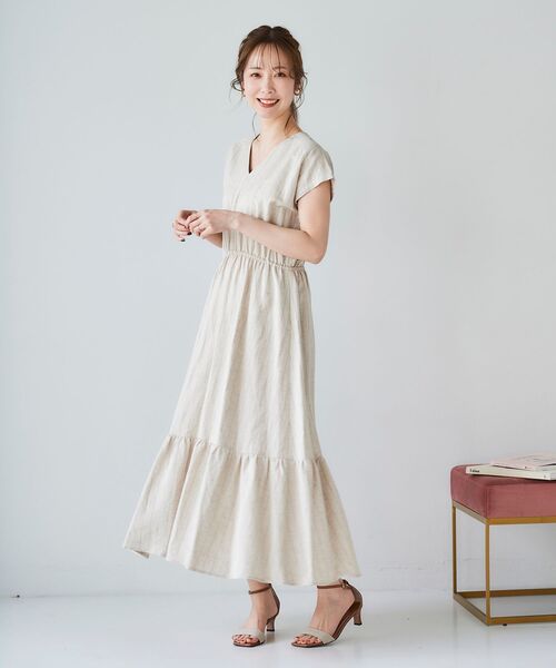 le.coeur blanc(ルクールブラン)の「ピンストライプティアードワンピース(ワンピース・レディース・ベージュ/ネイビー・38)」の13枚目の写真