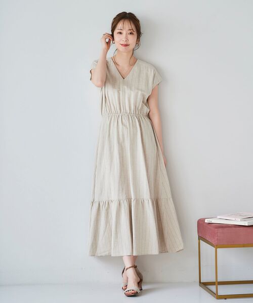 le.coeur blanc(ルクールブラン)の「ピンストライプティアードワンピース(ワンピース・レディース・ベージュ/ネイビー・38)」の10枚目の写真