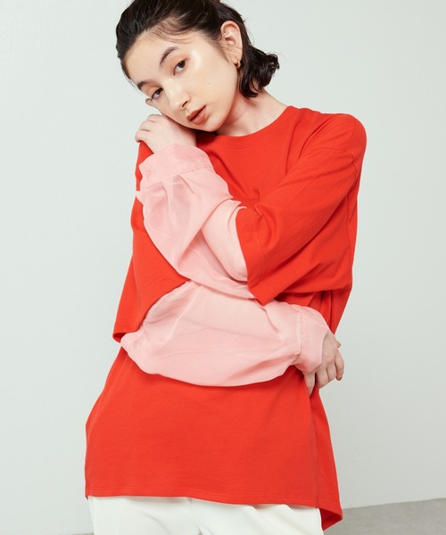 Lui's（ルイス）の「シアースリーブドッキング2WAYトップス（Tシャツ/カットソー・レディース・ホワイト/ブラック/レッド・FREE）」の3枚目の写真