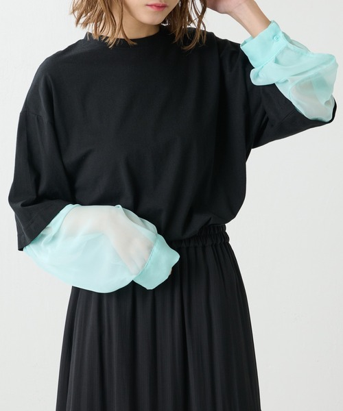 Lui's（ルイス）の「シアースリーブドッキング2WAYトップス（Tシャツ/カットソー・レディース・ホワイト/ブラック/レッド・FREE）」の2枚目の写真